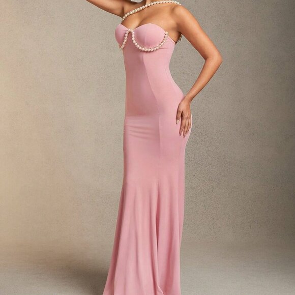 Pink Elegant Women's bodycon maxi mermaid dress - Picture 4 of 5